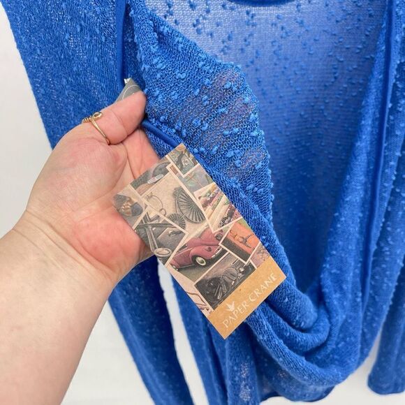 Paper Crane Womens Long Sleeeve Blouse Top Sheer Open Back Stretch Blue Small - Picture 6 of 9